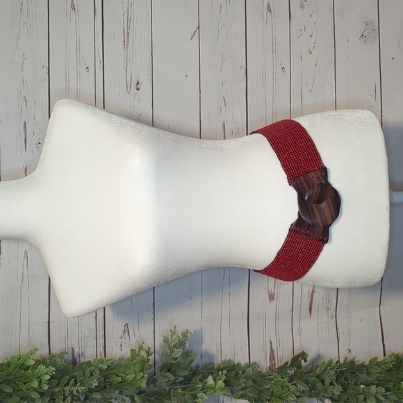 Vtg Glass Bead Wood Stretchy Elastic Belt Burnt Orange‎ Belt 